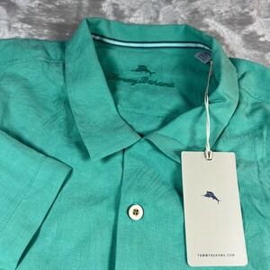 NWT Tommy Bahama Men's 2XLB Big & Tall Silk Shirt Green Tropical Jacquard Camp